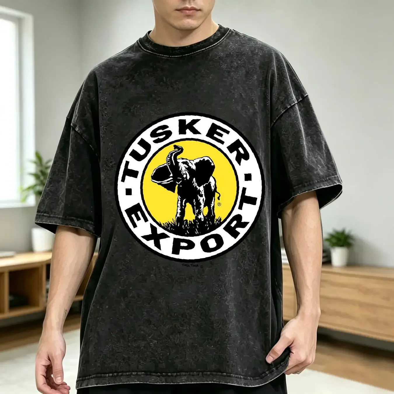 washed T Shirt Vintage Tusker Export African Brewing Large Beer vintage Washed Unisex Slightly Top For Everyday Wear homme