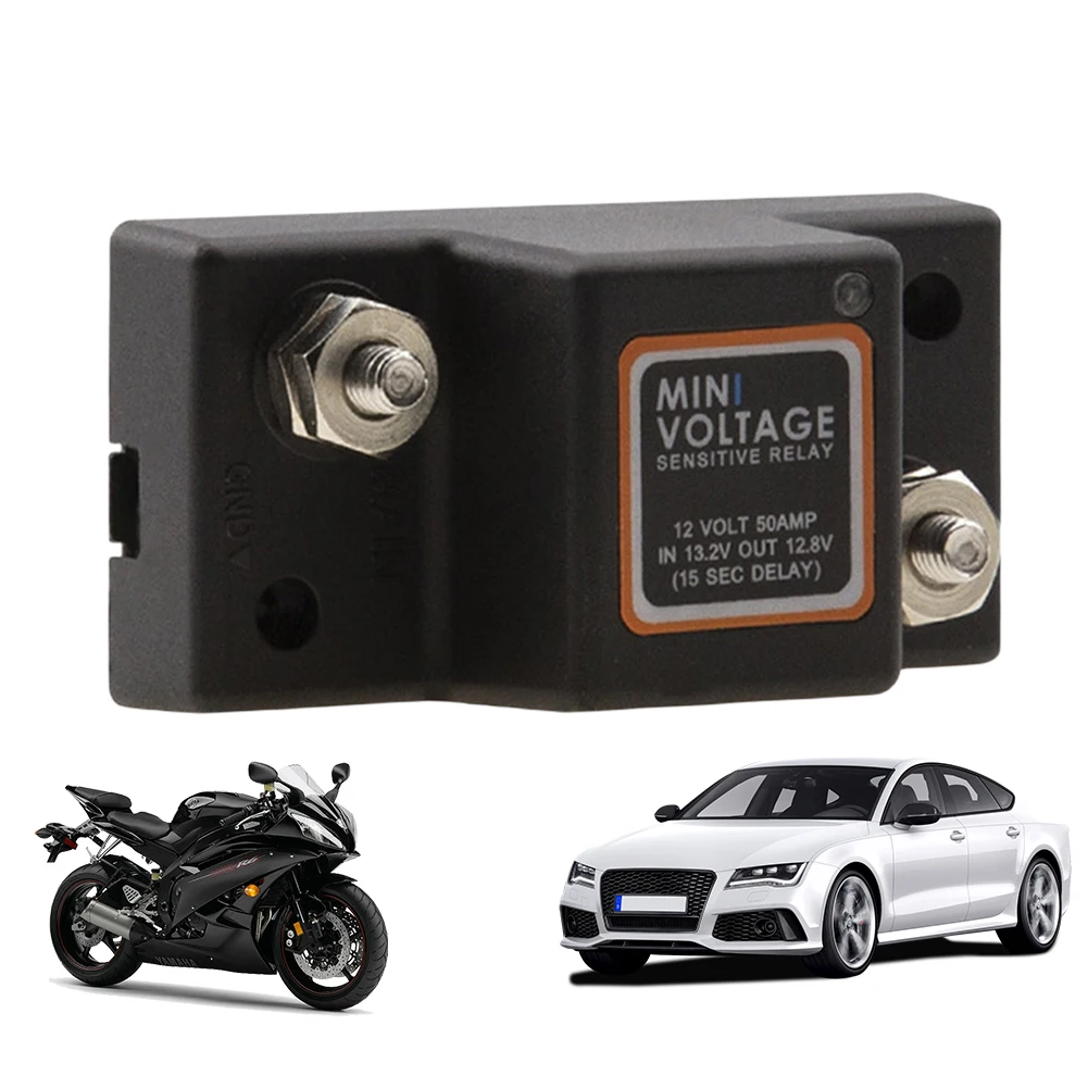 

Mini Voltage Sensitive Relay Waterproof Voltage Sensitive Relay 12V 50A VSR Smart Switch for Car ATV UTV Boats RV Truck