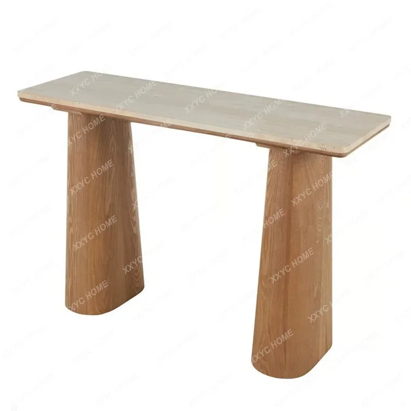 Wabi Sabi Travertine Console  Ultra Narrow Console Table Villa Entryway Display Solid Wood