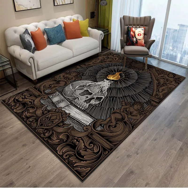 15 Sizes Holy and Evil Pattern Skull Cross Darkness Style Home Decorative Rug Modern House Living Room Floor Mat Bedroom Mat