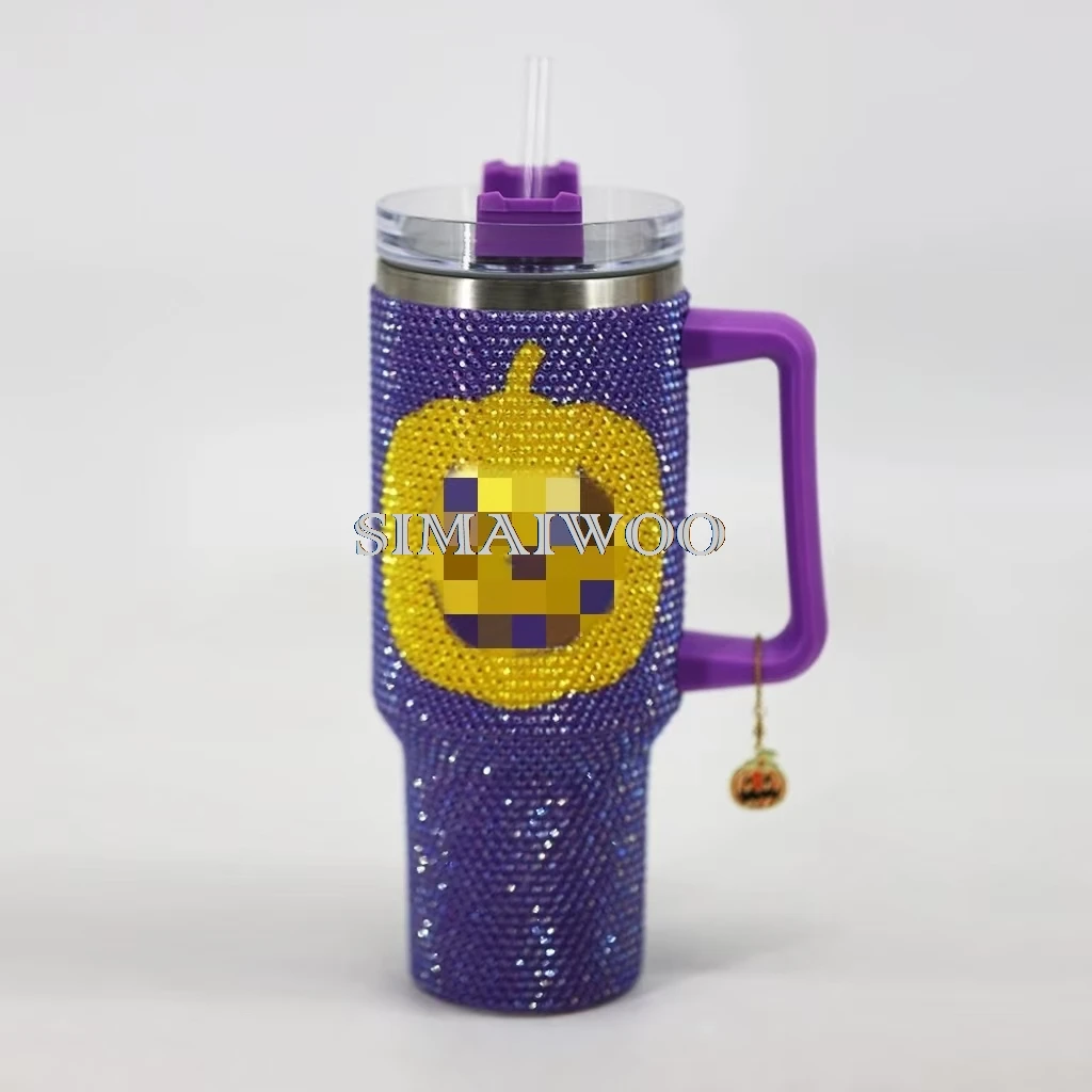 Halloween Pumpkin Tumbler Diamond Embroidery Water Bottle 40 OZ Stainless Steel Vaccum Cup DIY Handmade Mosaic Craft Gift