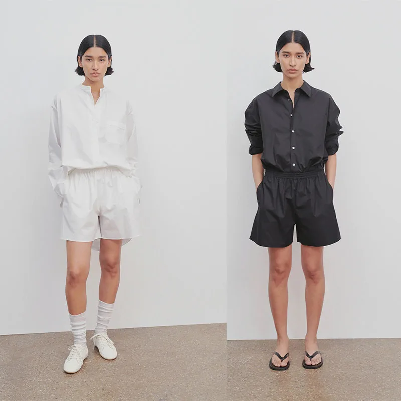 2025 The rows summer high waist slim fit cotton minimalist solid color casual shorts