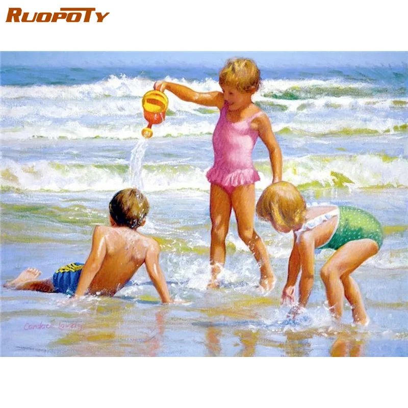 

RUOPOTY 5D DIY Diamond Art Painting Seascape Diamond Embroidery Cross Stitch Girl Boy Rhinestones Mosaic Sale Home Decortion