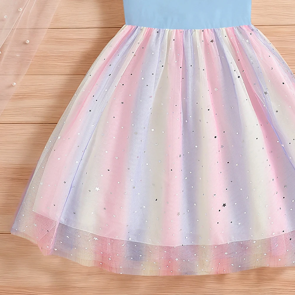 Kinderkleidung, neues Sommerkleid mit kurzen Ärmeln, Prinzessinnenkleid für Kinder, süßes Kleid für Babys, Geburtstagsparty, Regenbogenkleidung, 2–8 Jahre – Detail 5