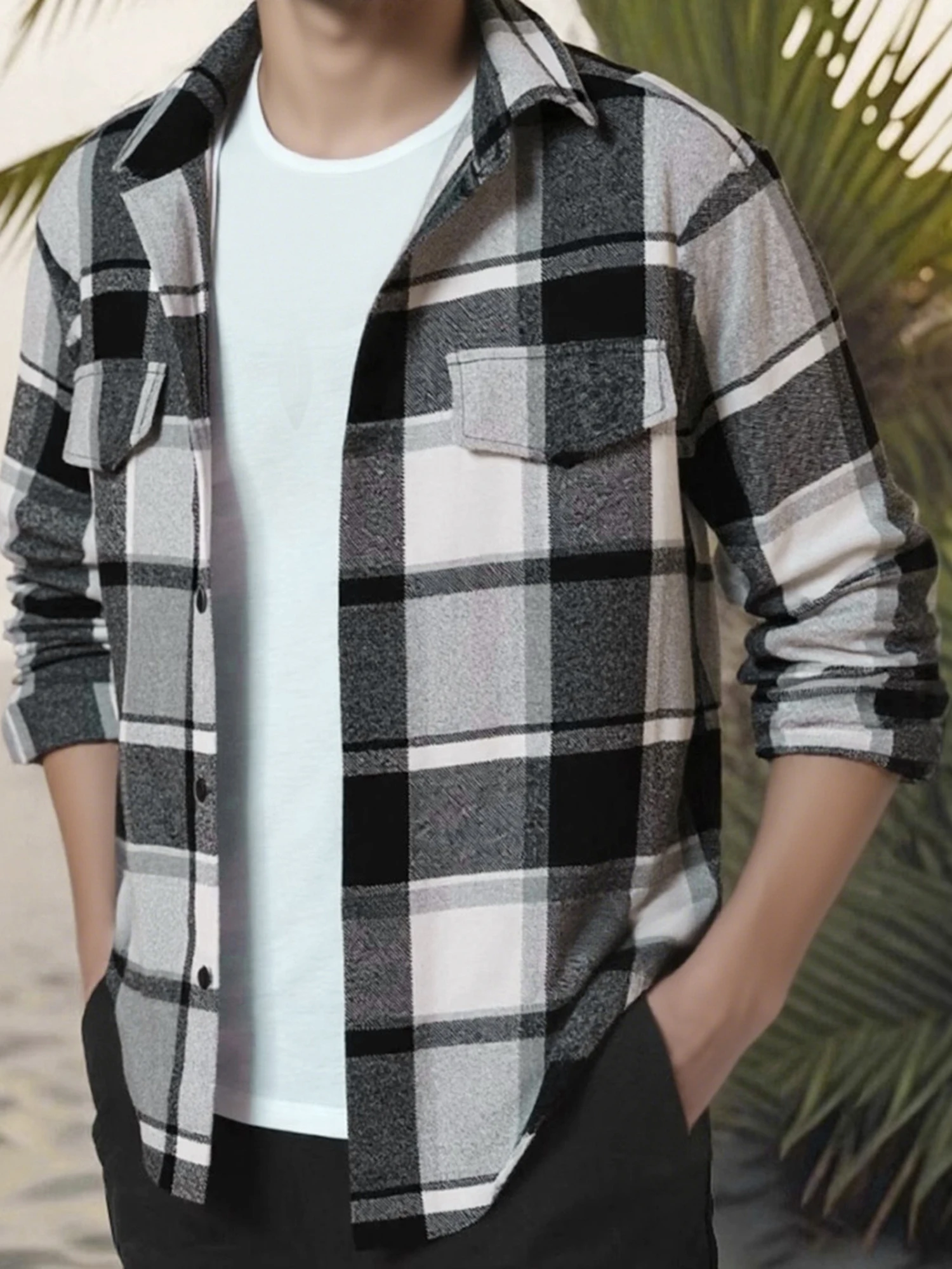 

Men s Plaid Long Sleeve Button Down Shirt Jacket with Lightweight Lapel Neck for Casual Fall Wear