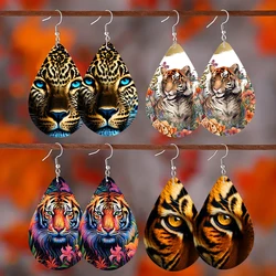 SOMESOOR Tiger Floral Eye Water Droplet Pendant Trendy Leopard Print Teardrop Earrings Jewelry Ideal Choice For Women Girl Gifts