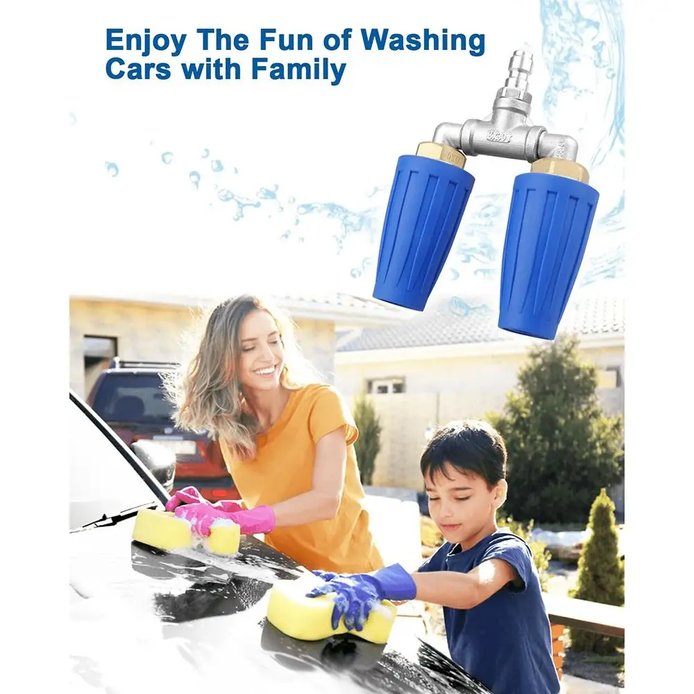 

360°Rotating Dual Turbo Nozzle Pressure Washer 1/4" Quick Connector 2.0 Orifice Twin Turbo Nozzle 4000 PSI Stainless Steel