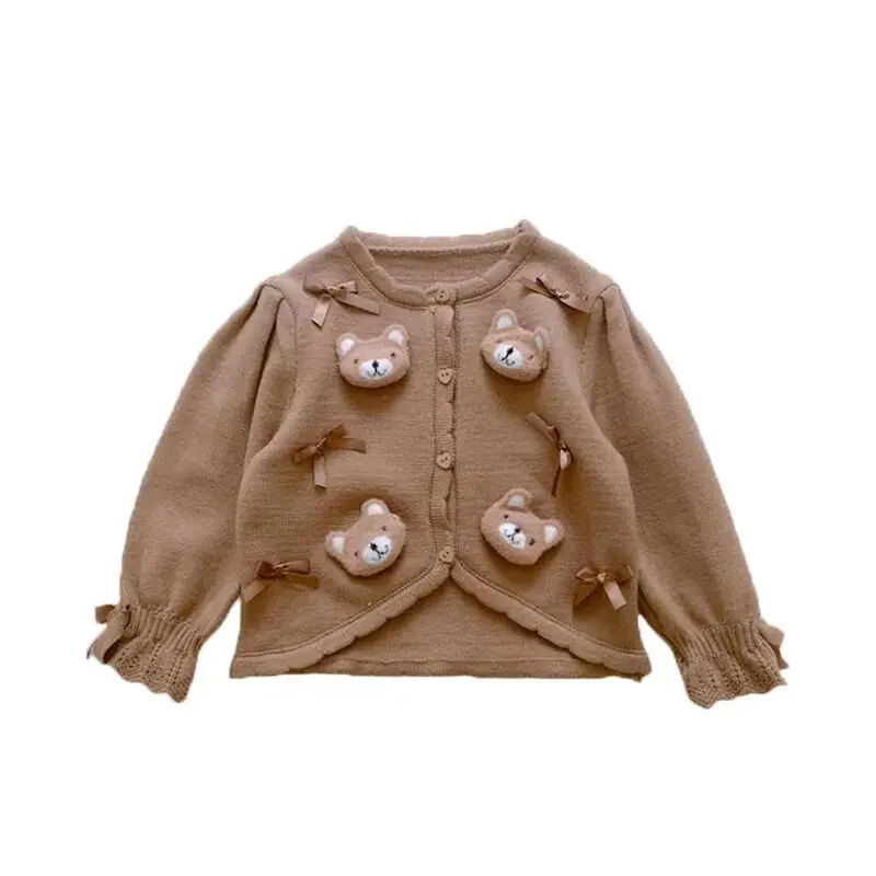 Kids Girls Sweaters Baby Girl Floral Pattern Knitted Cardigan Autumn Winter Hairball Cotton Tops Children's Coat Clothes