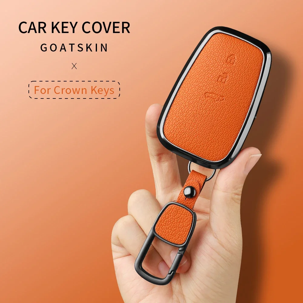 Goatskin Car Key Case Cover For Toyota Land Cruiser 200 Prado Crown TLK 200 Yaris Cross Hilux Innova Rav4 Fortuner Camry 55 50