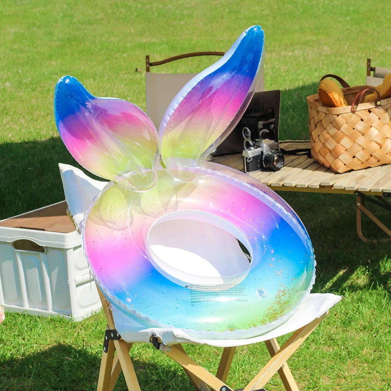 

1PC Rainbow Tail Thickened Pool Float, Summer Adult Simple Float Circle, Suitable For Beach Parties Waterproof stickers Hawaiian