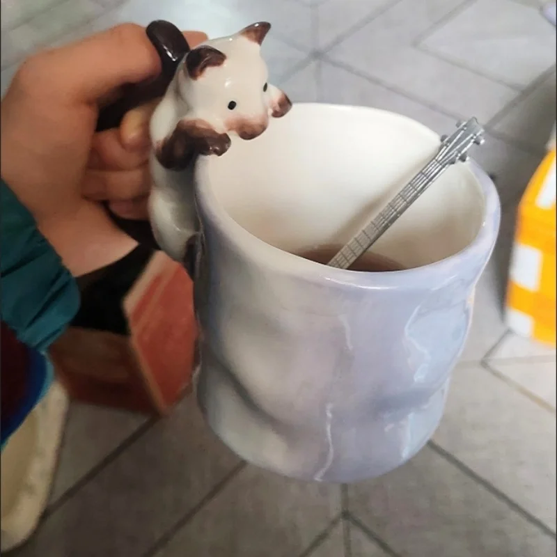 Handmade Ceramic Siamese Cat Mug with Realistic 3D Design, Large Capacity Coffee Mug, Funny Coffee Mug, Gift for Cat Lovers