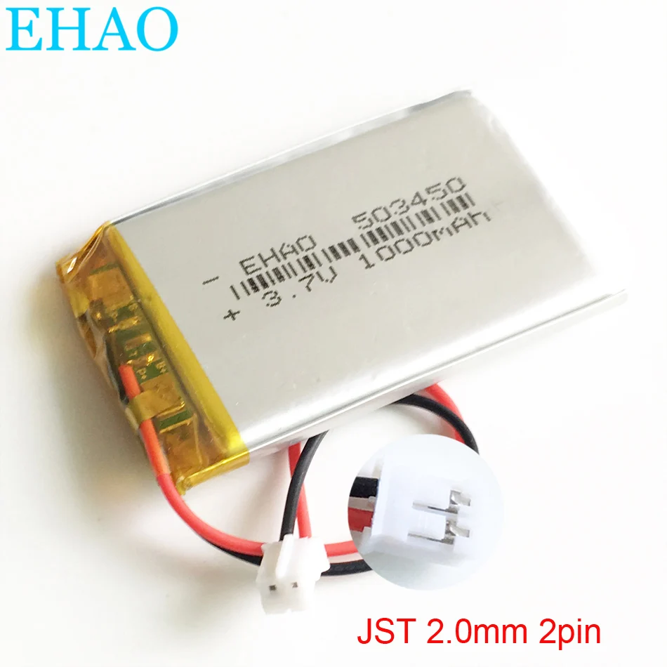 3.7V 1000mAh 503450 litowo-polimerowa LiPo akumulator JST PH 2.0 2pin wtyczka do Mp3 inteligentny zegarek z kamerą rejestrator głośnik