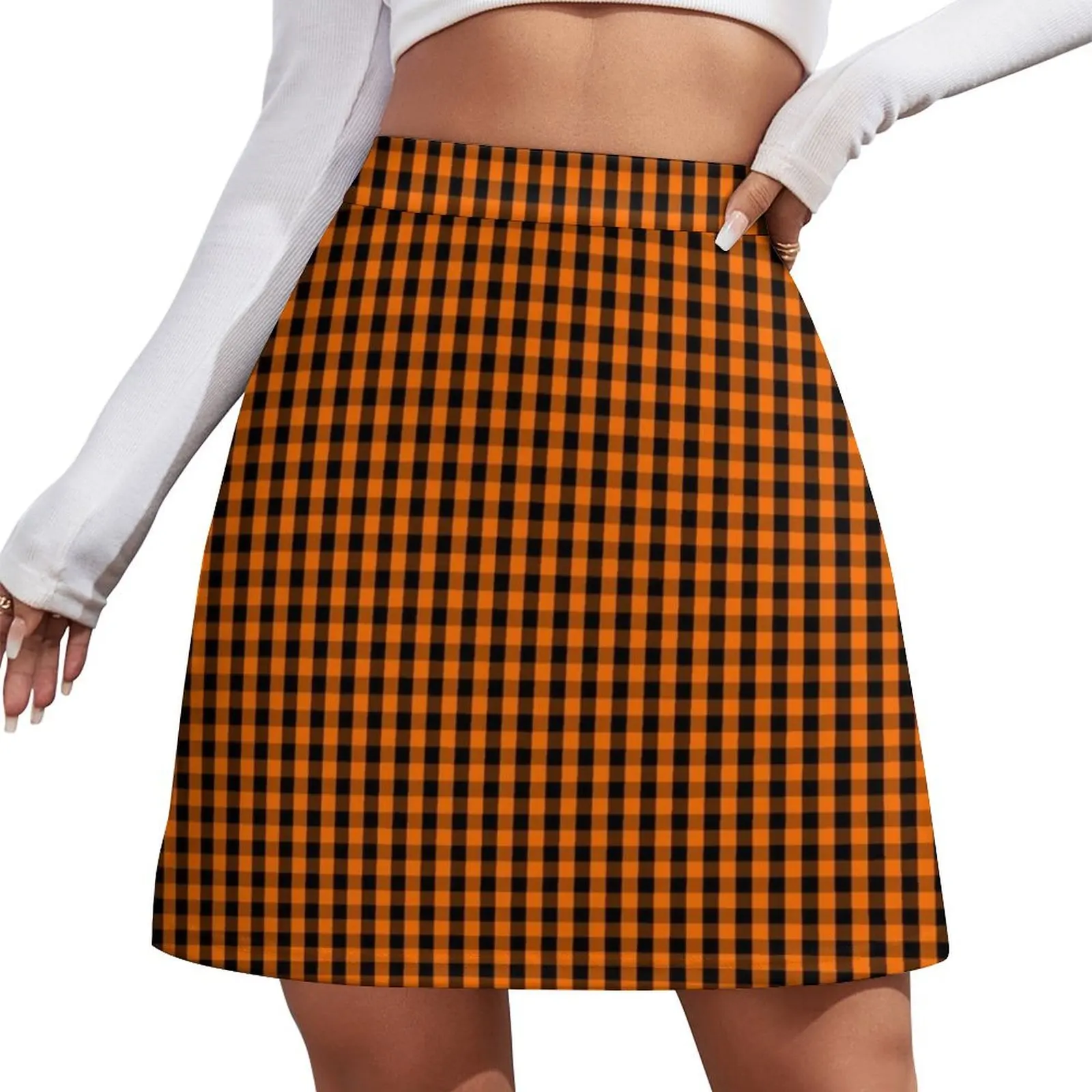 

Dark Pumpkin Orange and Black Gingham Check Pattern Mini Skirt clothing women summer 2026 novelty in clothes night club outfits