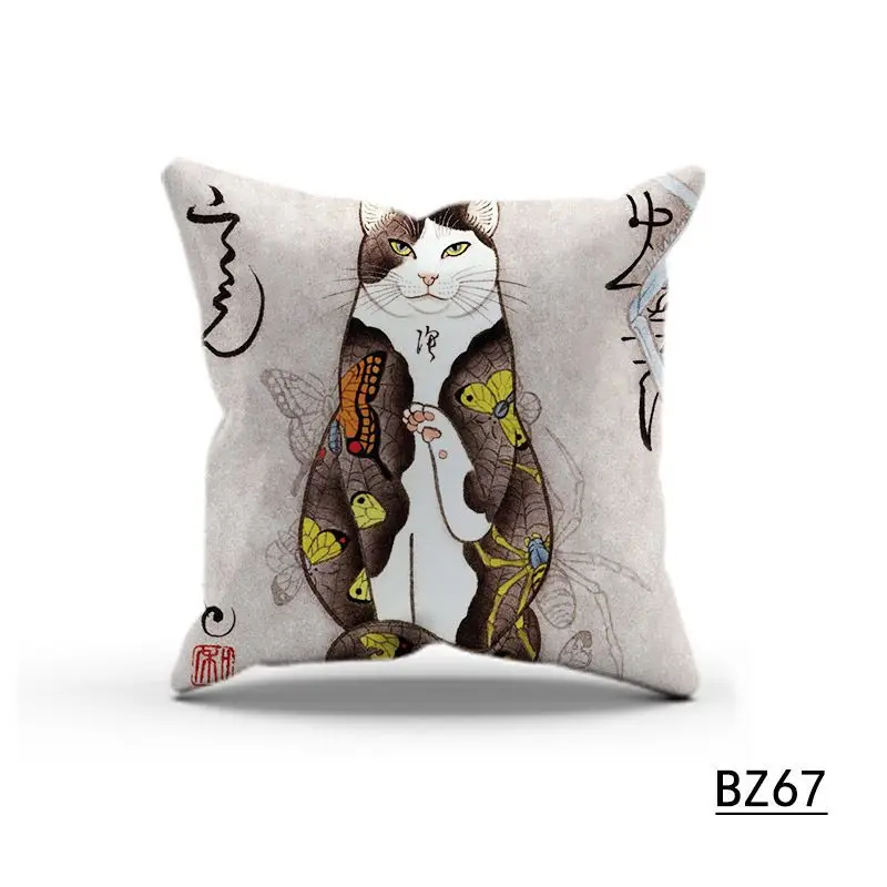 Funny Samurai Cat Pillowcase Japanese Art Pillow Covers Decorative Cushions for Bed Sofa Living Room Pillows Case Decor Home