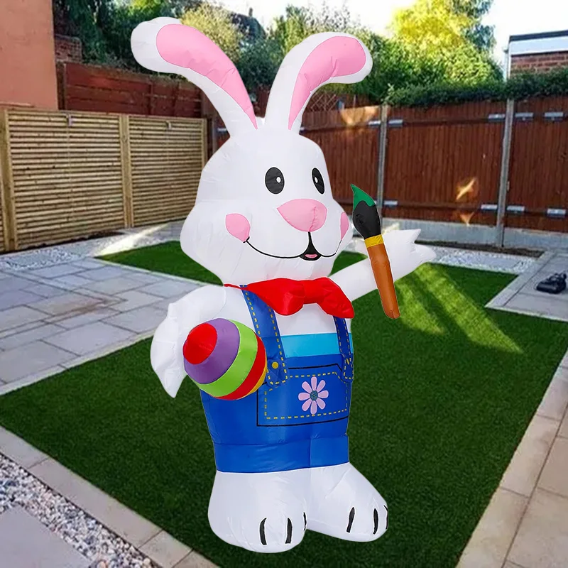 Juguetes inflables de huevos de conejo de 1,8 M y 6 pies, pincel luminoso, decoración de Pascua con muñeco de conejito LED, modelo inflable, decoración de jardín