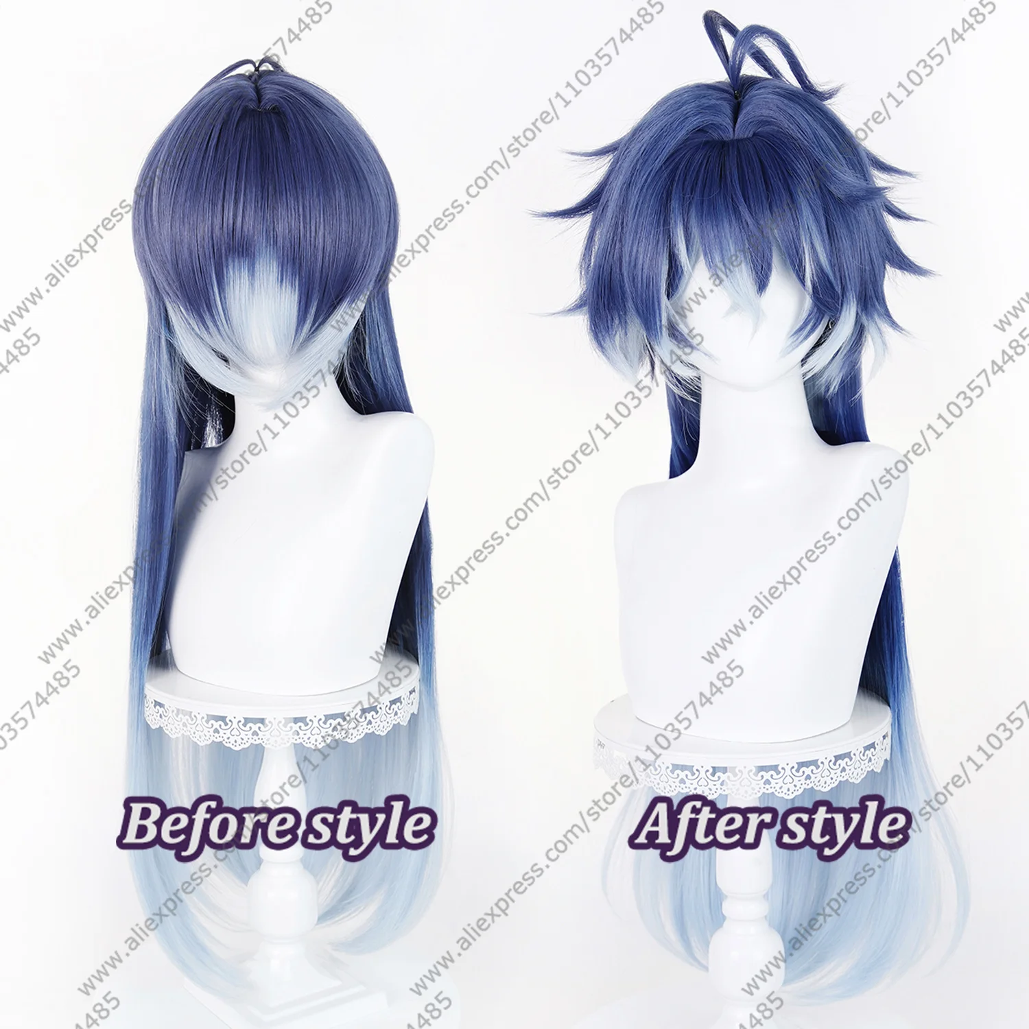 Anime Flins Cosplay Wig 85cm Long Blue Gradient Man Wigs Halloween Heat Resistant Synthetic Hair