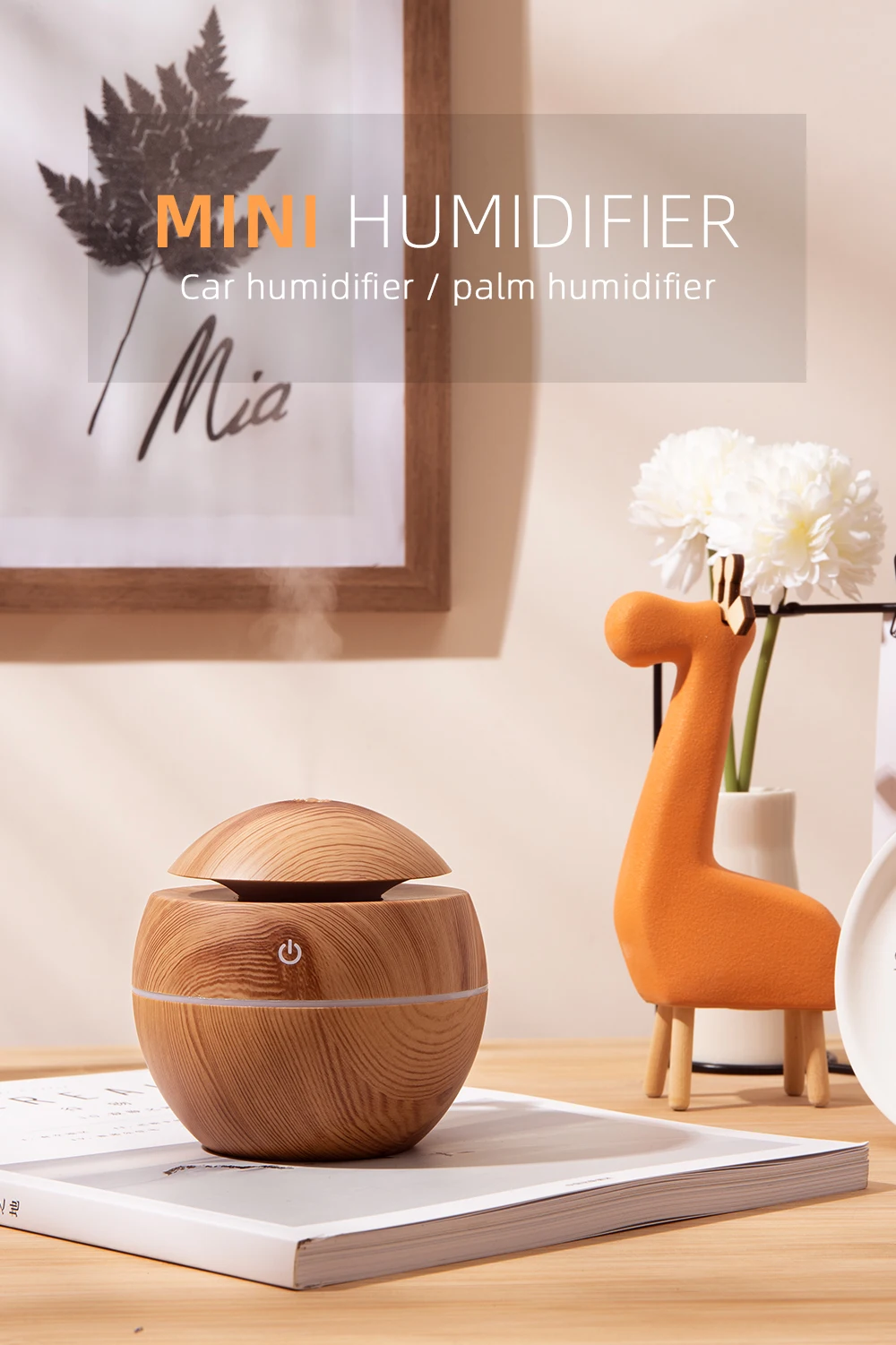 130ML Portable Air Humidifier 7 Color LED Night Light USB Wood Grain Home Bedroom Ultrasonic Mist Air Humidifier