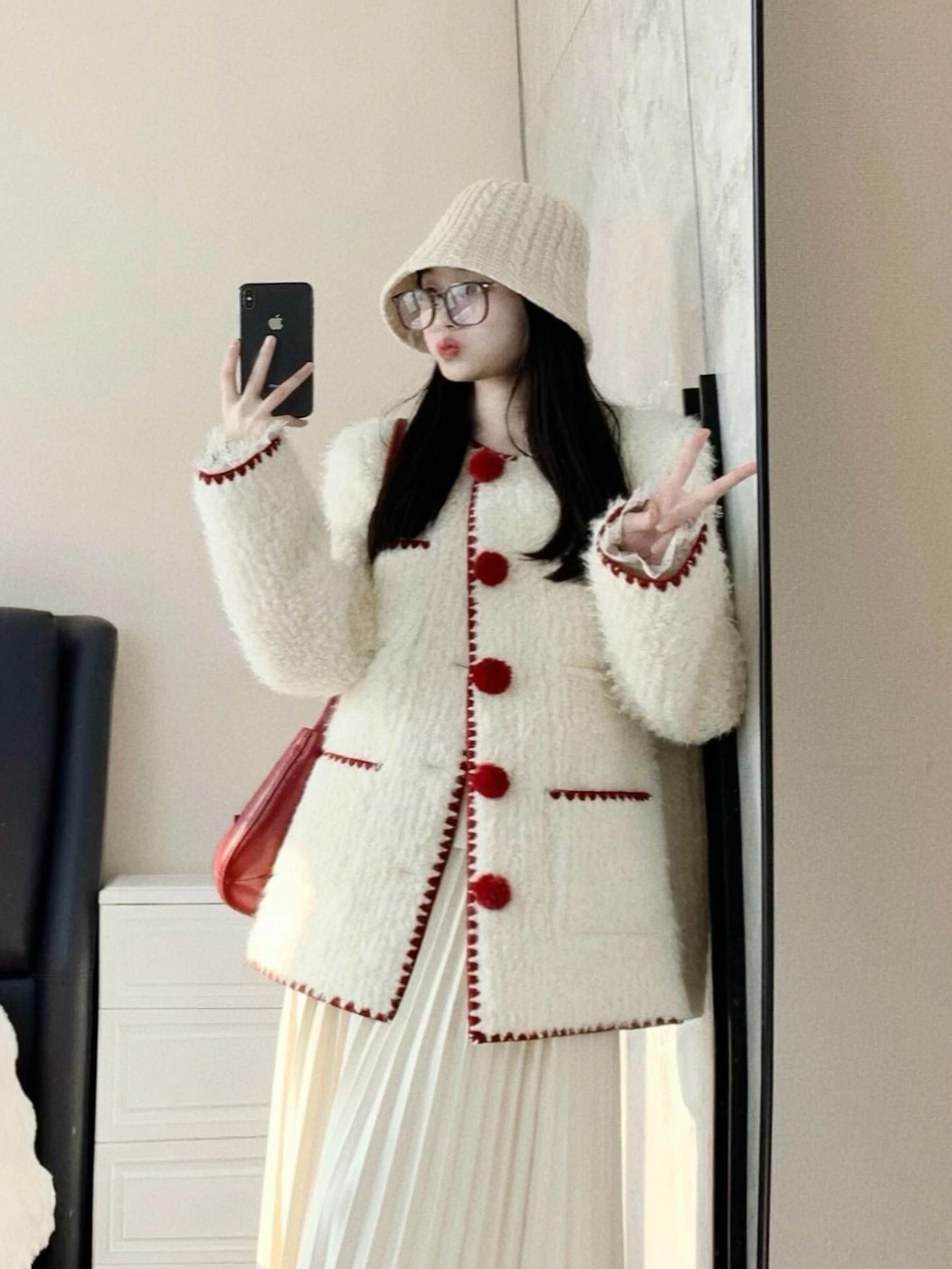 

Korean Sle Thiened Lamb Fur Jaet Women's High-End Soft Warm Slimming Versatile Top Color Blo Long Sve round Ne