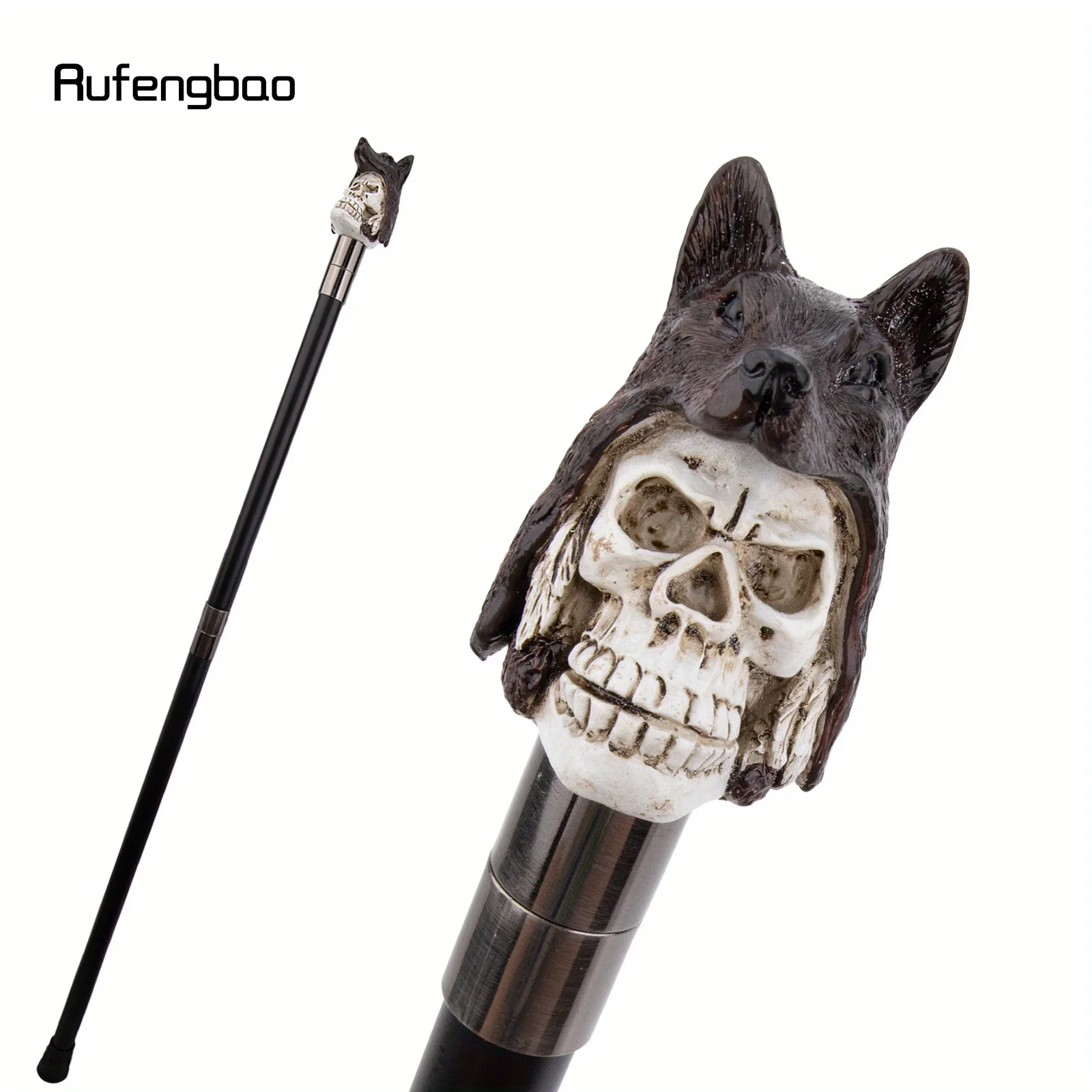 الأبيض الراتنج الذئب قبعة الجمجمة رئيس عصا للمشي موضة الزخرفية الصلب عصا قصب مقبض Crosier أداء المرحلة قصب 93 سنتيمتر