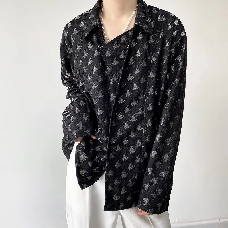 

Spring Lace Embroidered Silk Men's Long Sve irt Collared Outerwear Casual Sle Faionable Top Youth ular Polyester ...
