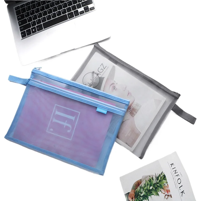 A4 بسيطة شاش شفاف حقيبة مستندات تخزين المعلومات امتحان الطالب شبكة سستة حقيبة القرطاسية مجلدات الملفات