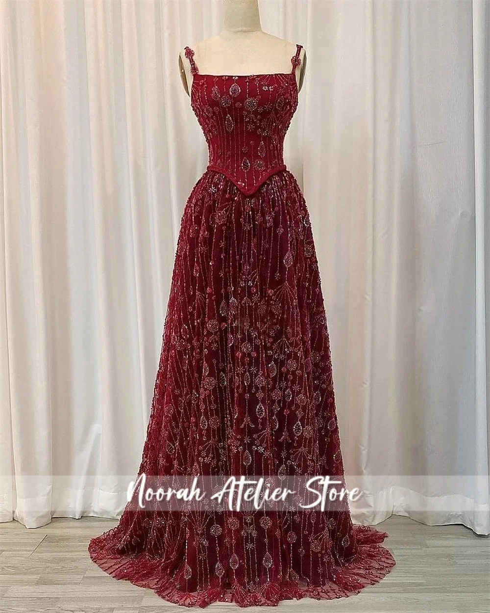 New Red Halter Beading Tassel New Luxury Women Evening Dresses 2025 Dubai Aline Long Party Gown Crepe Vestidso Customized
