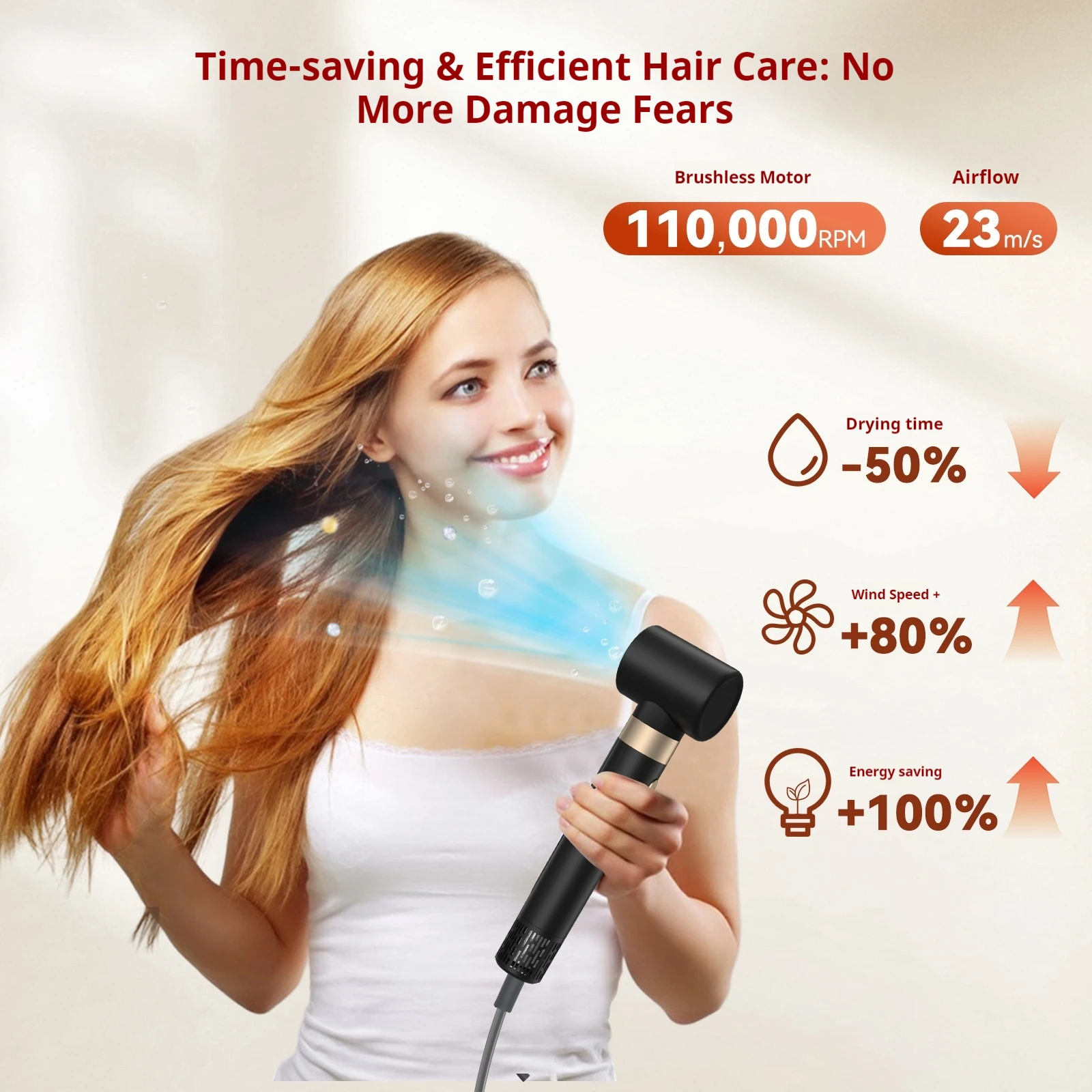 8-in-1 High-Speed Hair Dryer with Multi-Function Attachments Powerful Brushless Motor Curling Straightening Comb Hot Air Styling