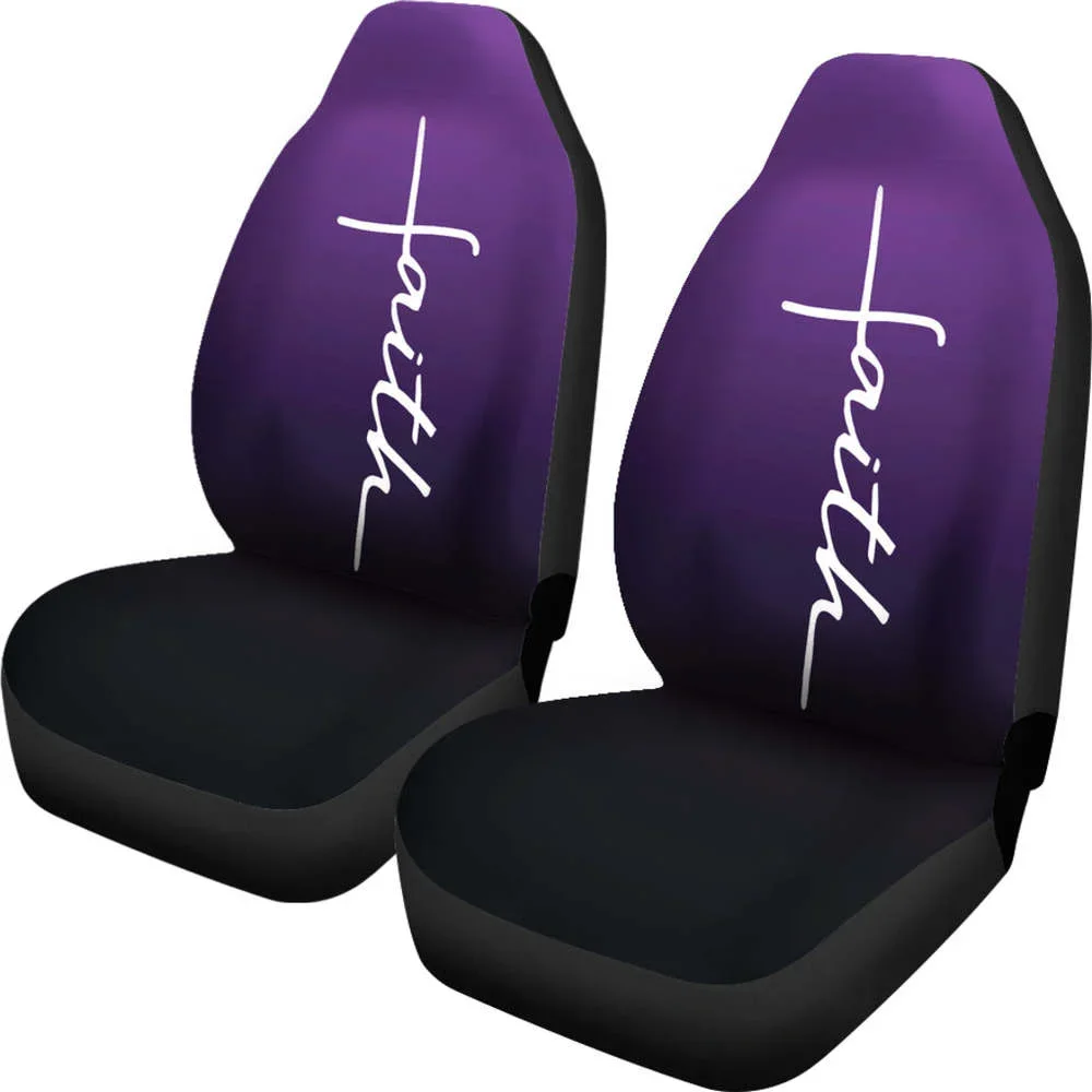 Faith Word Cross In White On Dark Purple Ombre Car Seat Covers Religio,Pack of 2 Universal Front Seat Protective Cover