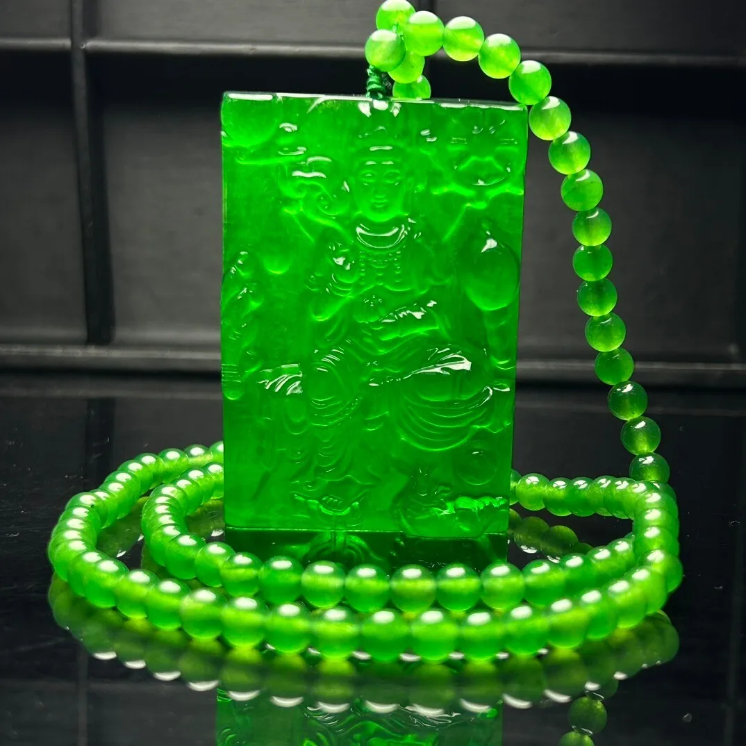 Certified Natural Green jade Jadeite Carved AvalokitesVara Pendant & Necklaces