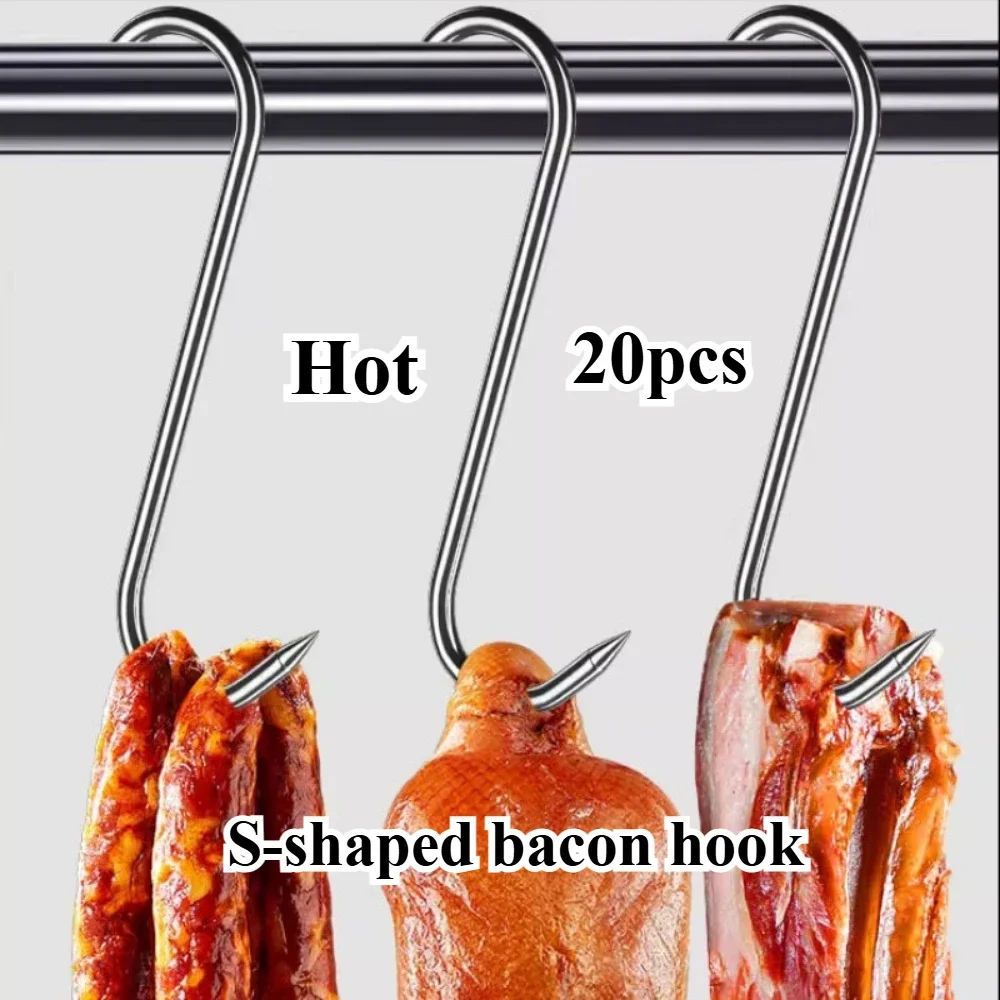 20/10PCS Stainless Steel S-Hook Tool for Smoked Meat Butcher Hunting Chicken BBQ Pork Sausage Bacon BBQ Hook Hanging Hooks Metal