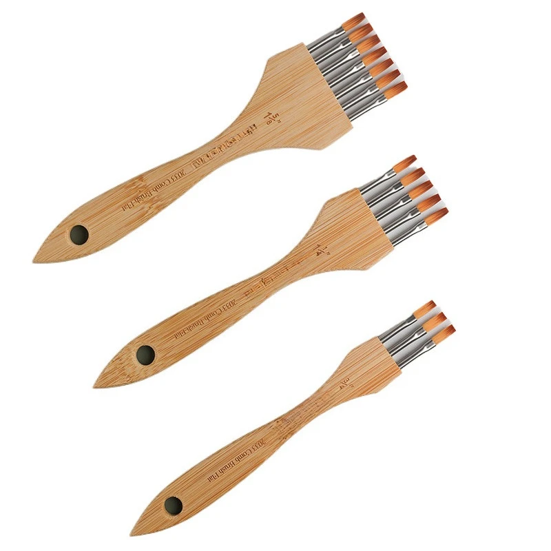 

Multi Tooth Comb Flat Round Acrylic Paint Brush Nylon Wool Art Tools with Wooden Handles