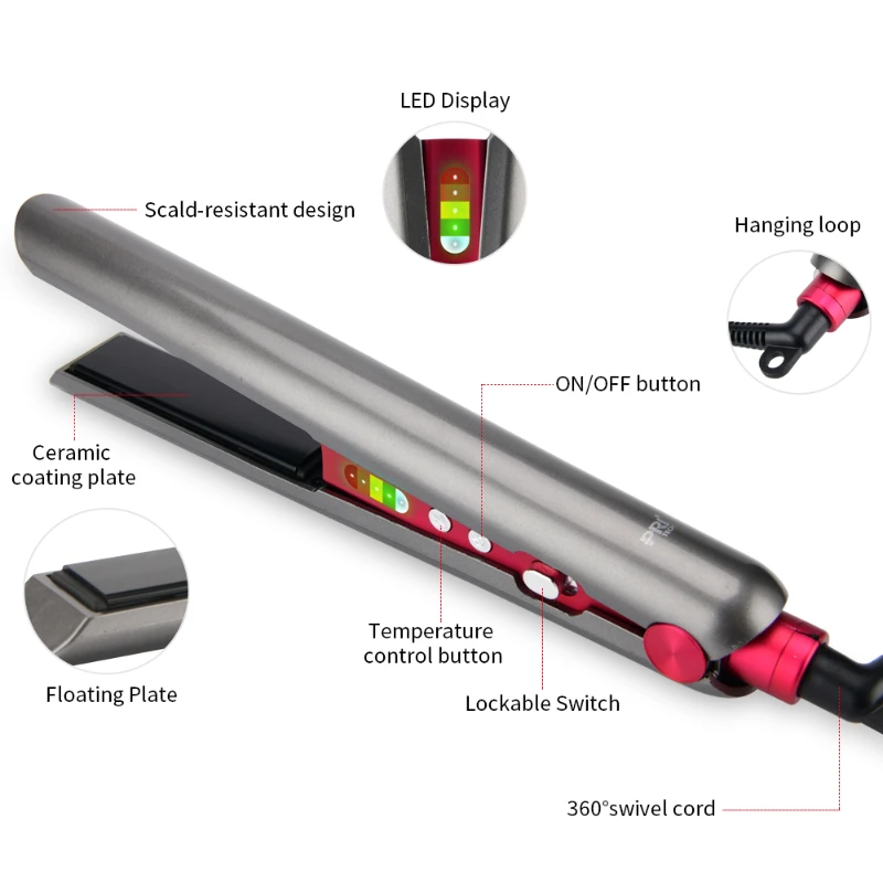 Portable Hair Straightener Curler Dual Purpose Multi-Speed Adjustable Thermostat Straightening Clip