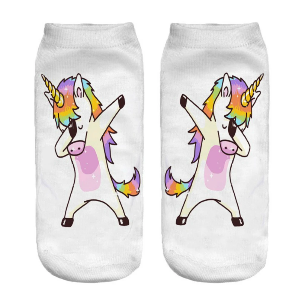 New Funny 3D Printed Happy Dancing Zebra Dog Licorne Cotton Socks Kawaii Women Cartoon Unicorn Puppy Short Ankle Sokken