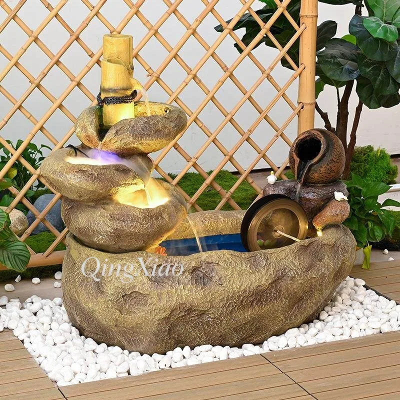 Rock Style Water Fountain Ornament, Multi-tier Cascading Water Feature, Indoor Circulating Water Landscape Decor for Hallway