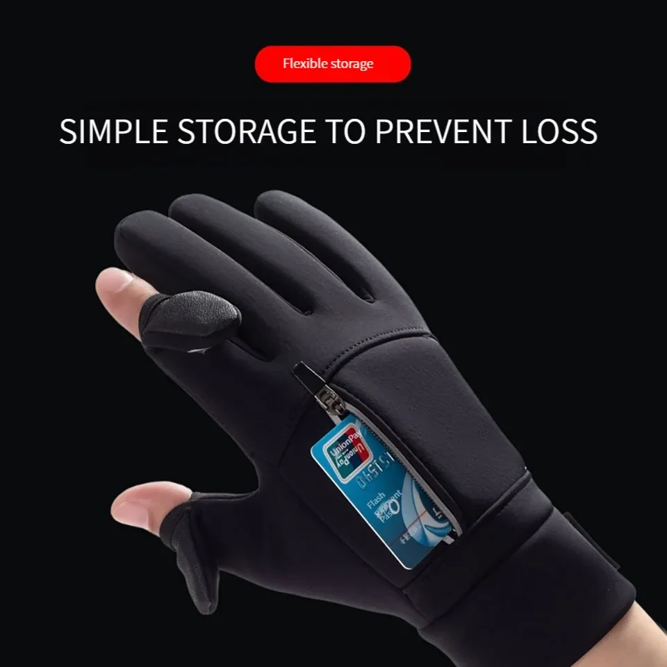 GOBYGO Winter Warm Padded Ski Gloves Zipper Touch Screen Windproof Waterproof Sports Gloves Mountain Climbing Running Cycling