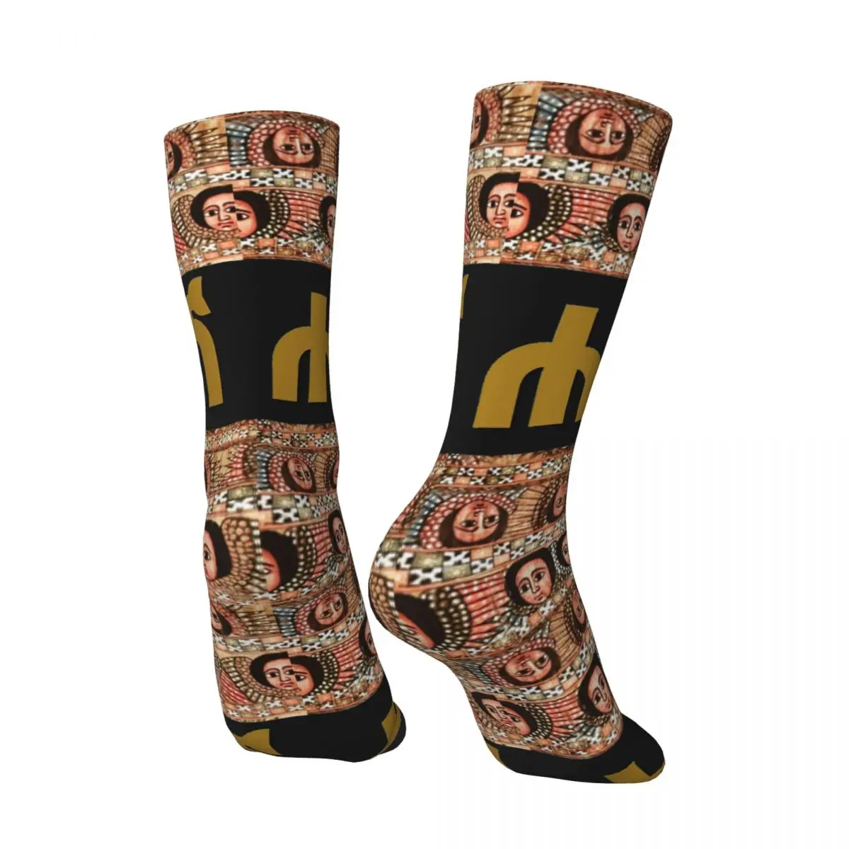 Hip Hop Vintage Habesha Crazy Men's compression Socks Unisex Ethiopian Cross Art Ethiopia Harajuku Seamless Printed Crew Sock