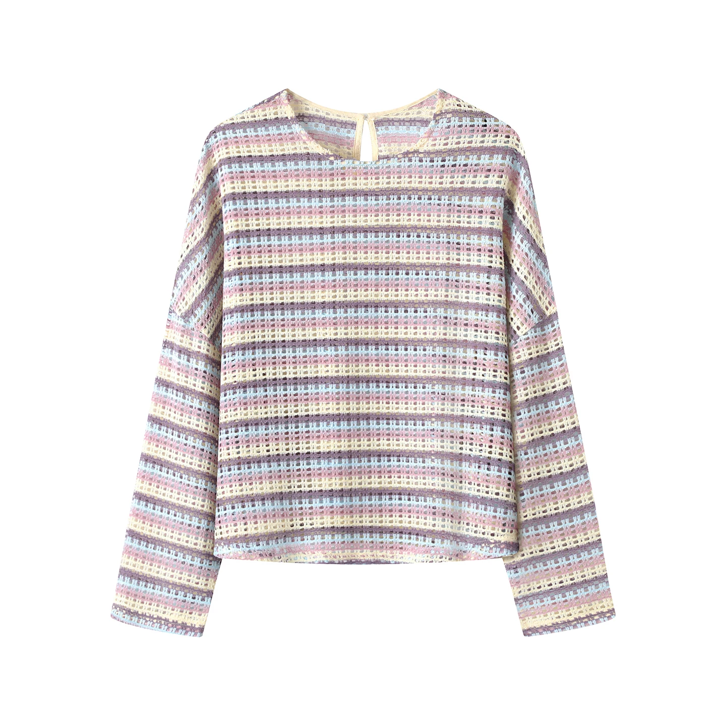 

Sweet Style Color Block Striped Knit Top Women's Summer Autumn Fashion Casual Elegant Age Reduction Clothing for Girls