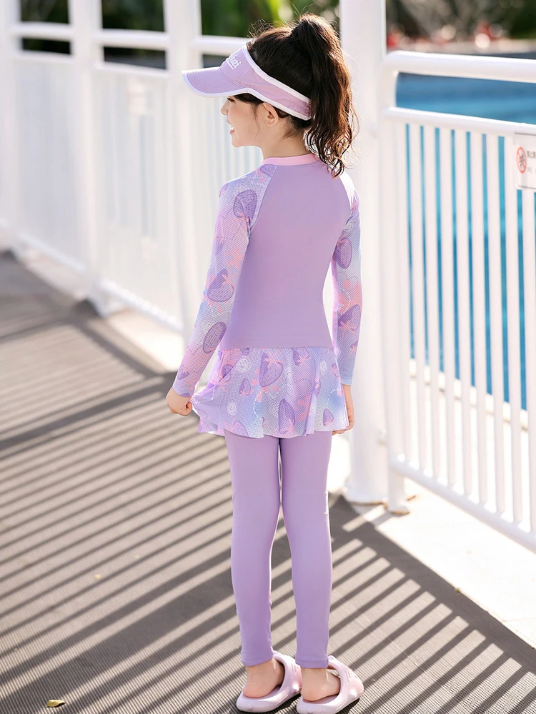 Two Pieces Kids Burkini Girls Long Sleeve Swimsuit With Removable Skirt Children Modest Swimwear Muslim Swimming Suit Bathing