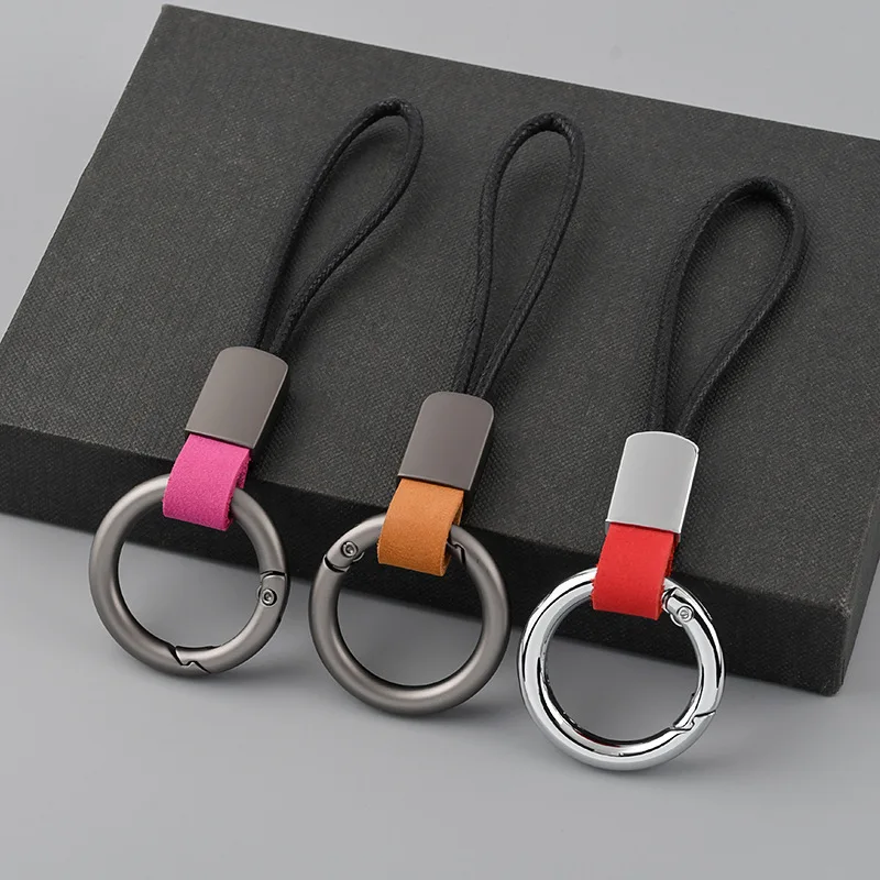 10pcs/setLuxury Genuine Leather Lanyard car keychain. Male and female leather Gunmetal Buckle key ring. Motorcycle keychain Gift