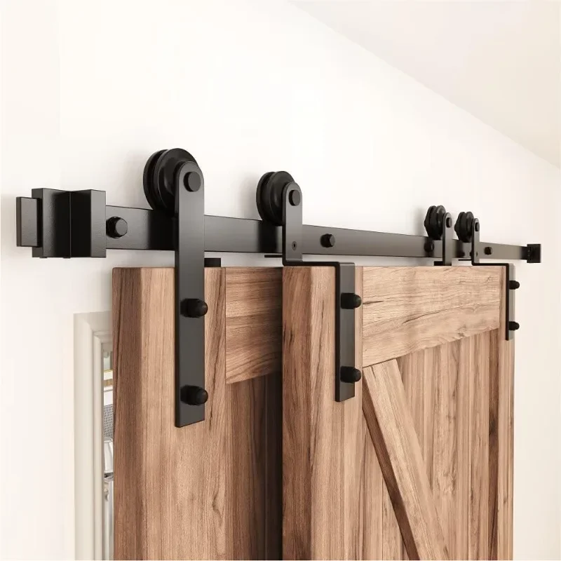 

Best Seller 6FT Single Track Bypass Sliding Barn Door Hardware Kit for Double Doors, Bypass Barn Door Track Kit, Flat Track Roll