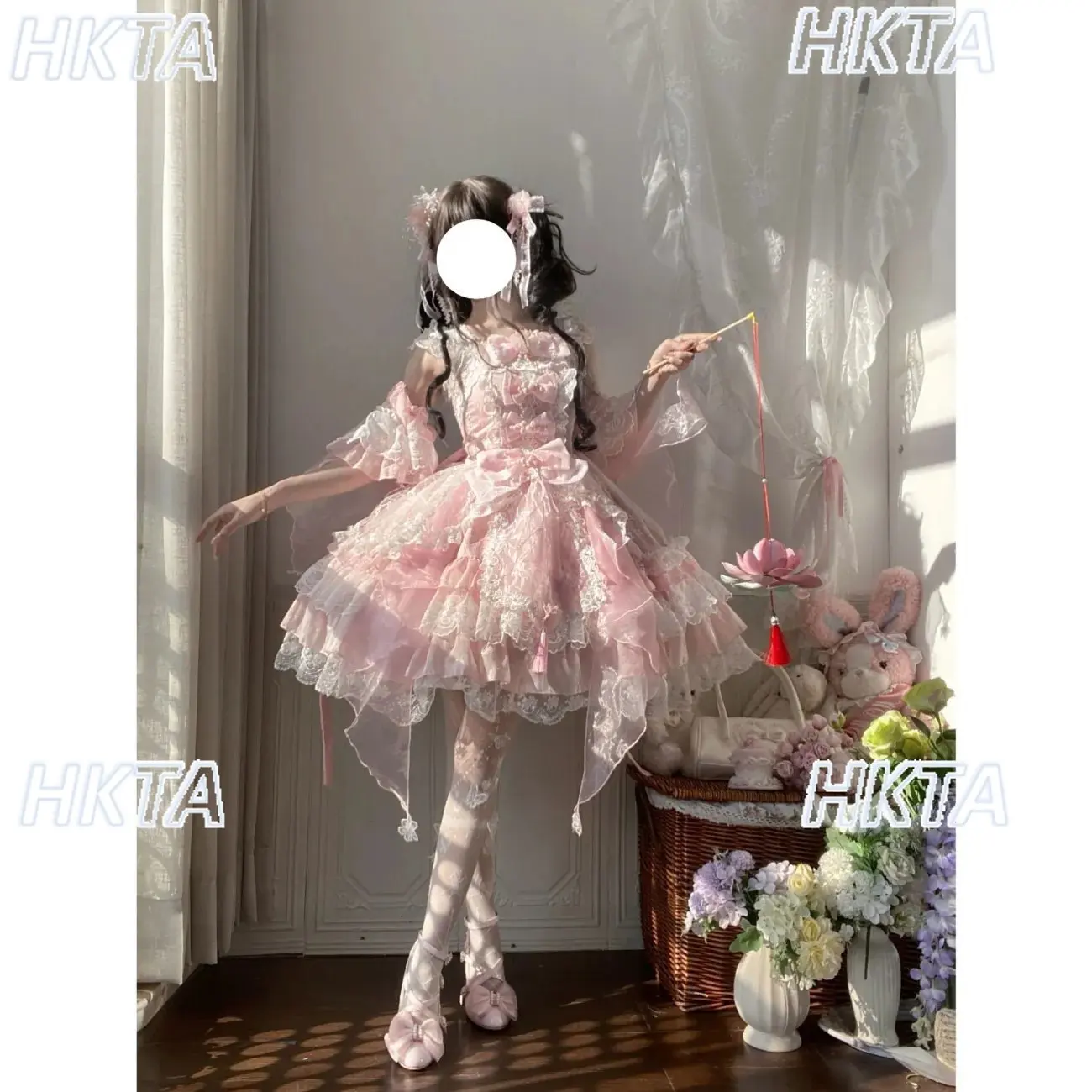 Original Design New Lolita Chinese Style Sweet Bow Girl Mesh Jsk Strap Dress Women Girls New Year Party Birthday Short Dress - view 3