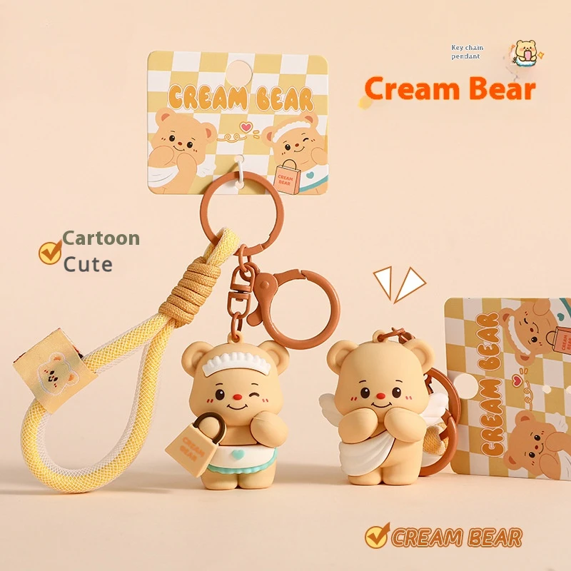 

Cartoon Cream Bear Keychain Accessories Cute Doll Keyring Backpack Charm Gift for Girls Boys Kawaii Pendant