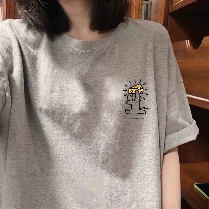 Loose Fit Short Sleeve T-Shirt Pure Cotton Men's Women's Summer Top Youthful round Neck Casual Versatile Sweatshirt