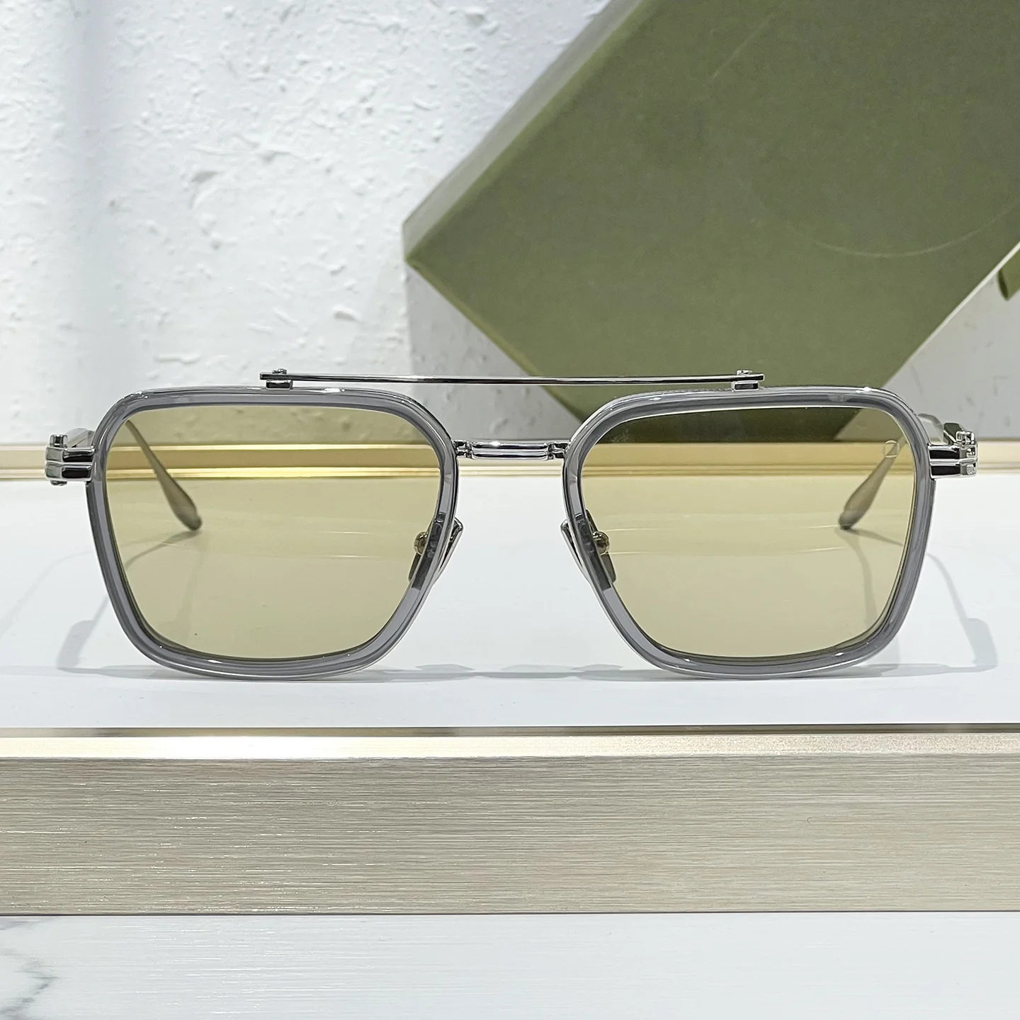 AKS507 النمط الياباني الحرفية المعدنية مربع مصمم رجال الأعمال النظارات الشمسية واقية من الشمس عطلة القيادة في الهواء الطلق النساء النظارات الشمسية