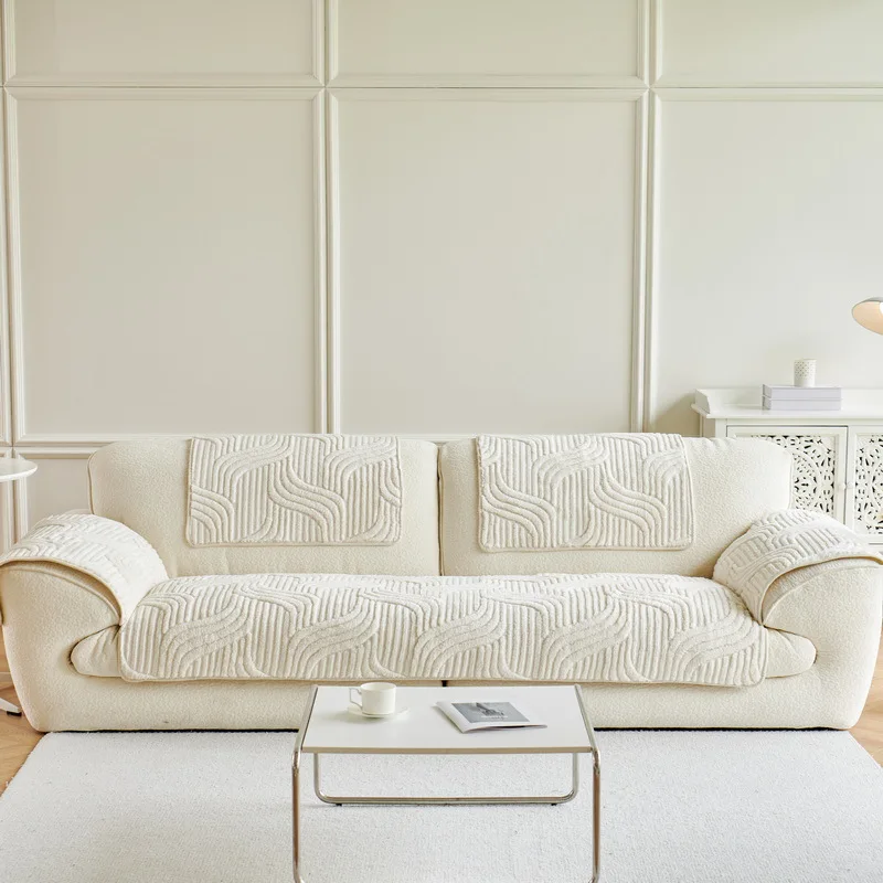 Thicken Plush Sofa Cushion for Autumn and Winter 2025 Straight Row One-piece High-end Anti Slip Seat Cushion Cover Cloth Towel