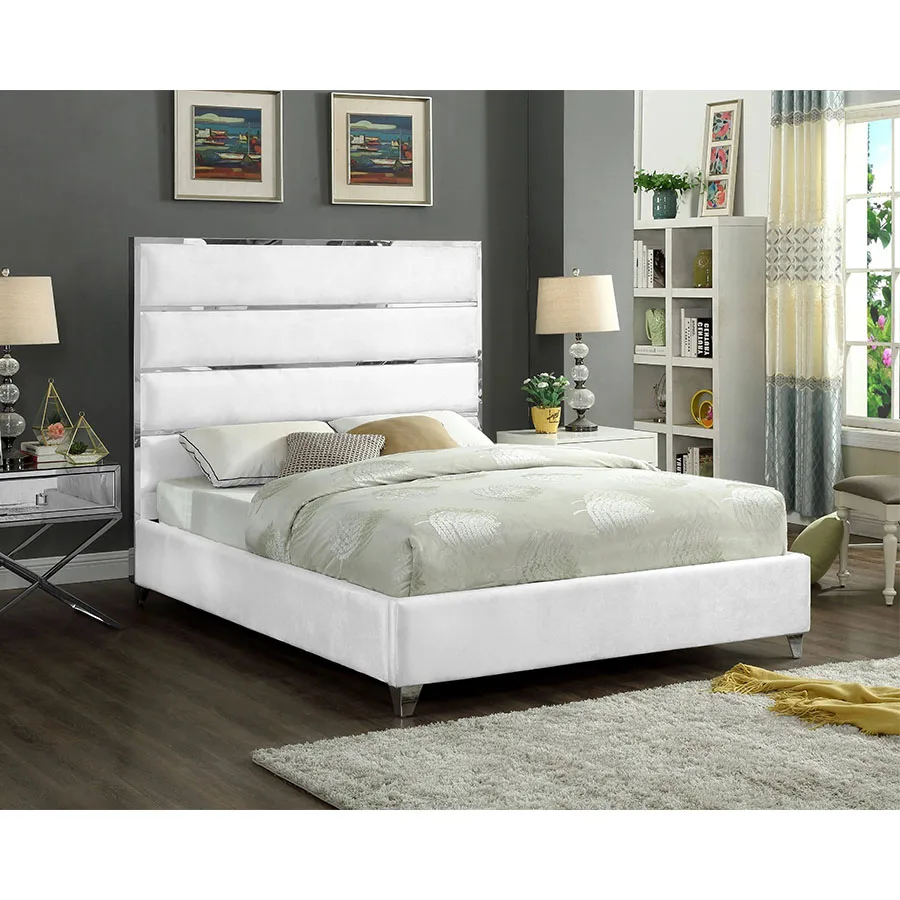 # Latest Bed Design Stainless Steel Headboard Frame Velvet Tufted Hotel Double Queen Bed Frame