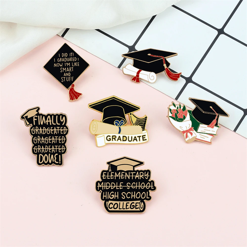 Graduation Season Collection Brooch Cartoon Flower Bachelor Hat Enamel Pins Best Wish for Students Jewelry Bag Lapel Badge Gifts