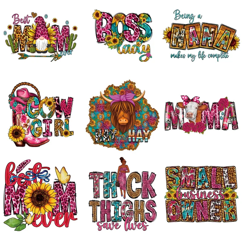 9piece New exquisite patterns Heat Transfers Printing Iron On Patches For Clothing Press Transfer Words DIY Applique On Clothes