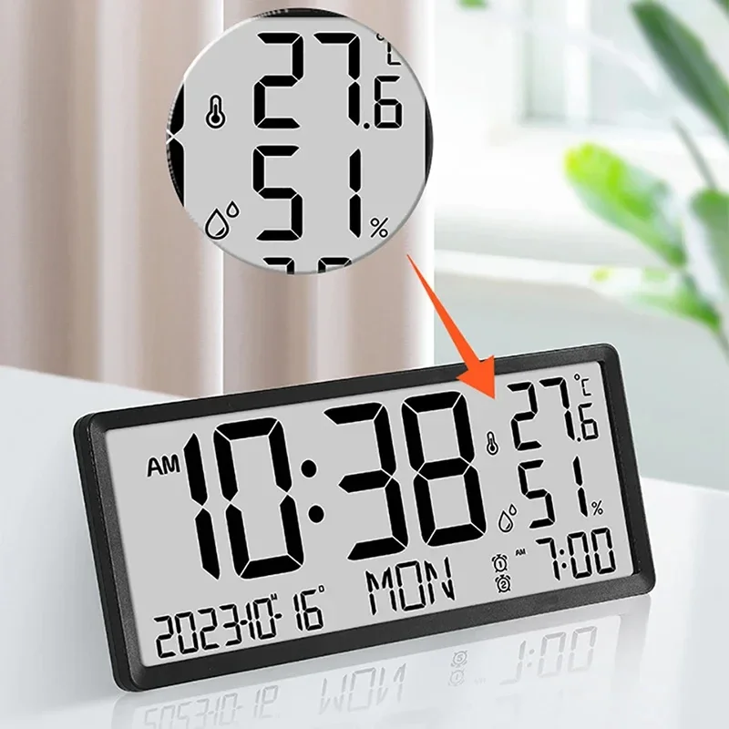 LED Multifunctional Wall Clock Large Screen Digital Temperature Humidity Date Display Sitting Hanging Dual Use Electronic Clock