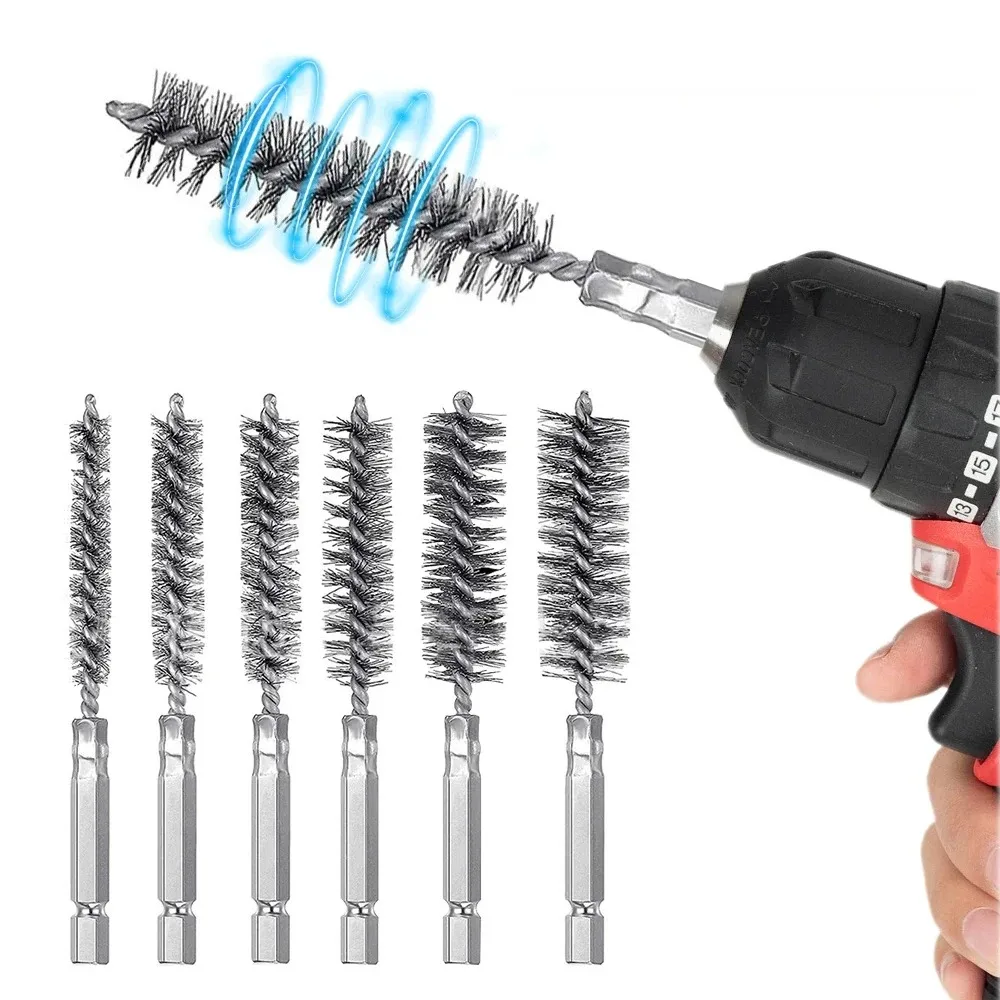 

6 Pcs Stainless Steel Pipe Cleaning Brush Set Wire Tube Machinery Cleaning Brush Rust Cleaner Washing Polishing Tools